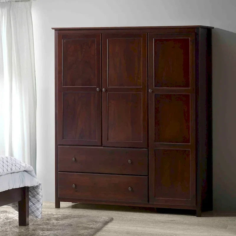 Grain Wood Furniture Armoire Shaker en bois à 3 portes - 60x72x22