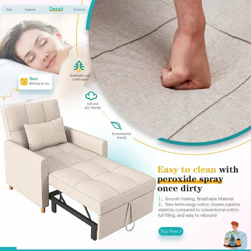AECOJOY Fauteuil Convertible 3-en-1 avec Oreiller et Dossier Réglable