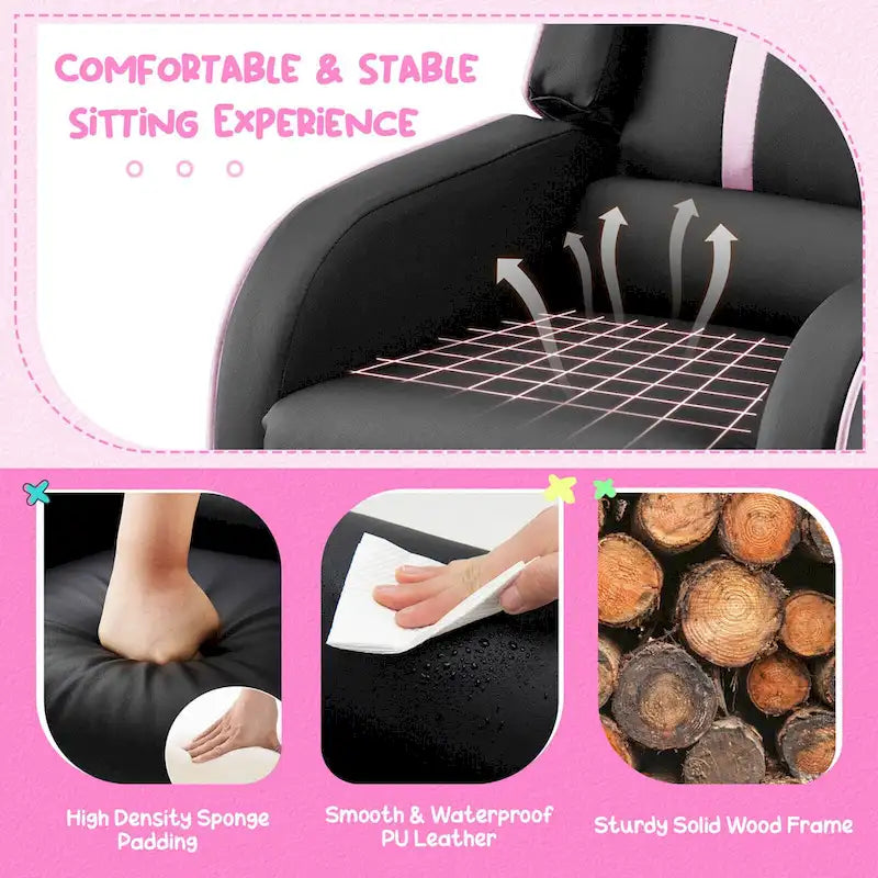 Fauteuil inclinable pour enfants Gymax Canapé ergonomique en cuir avec repose-pieds