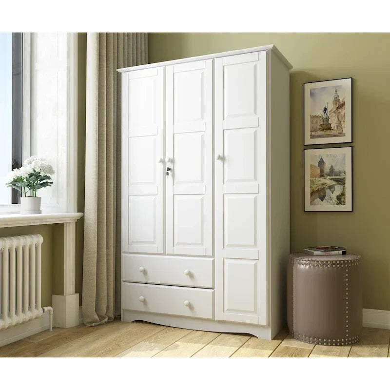 Armoire 3 portes - Blanc/Moka/Java - Bois massif