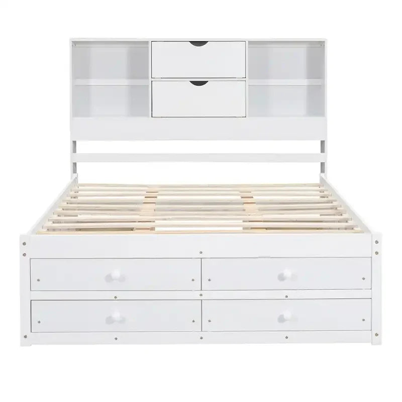 Lit plateforme King Size avec tête de lit de rangement et 8 tiroirs