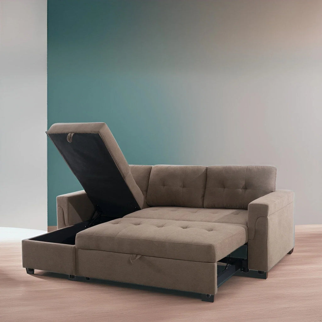 Canapé d'angle réversible convertible avec lit gigogne, méridienne de rangement et pieds durables