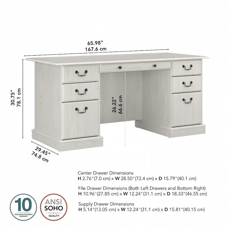 Bureau de direction Bush Furniture Saratoga avec tiroirs et rangements