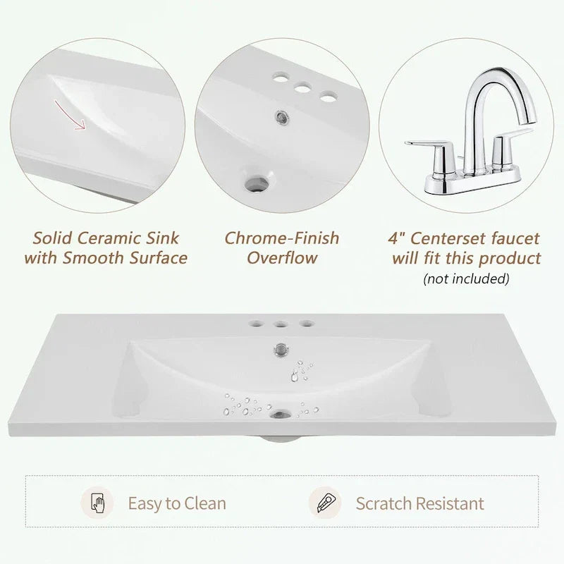 Meuble-lavabo avec vasque en céramique, deux placards et cinq tiroirs