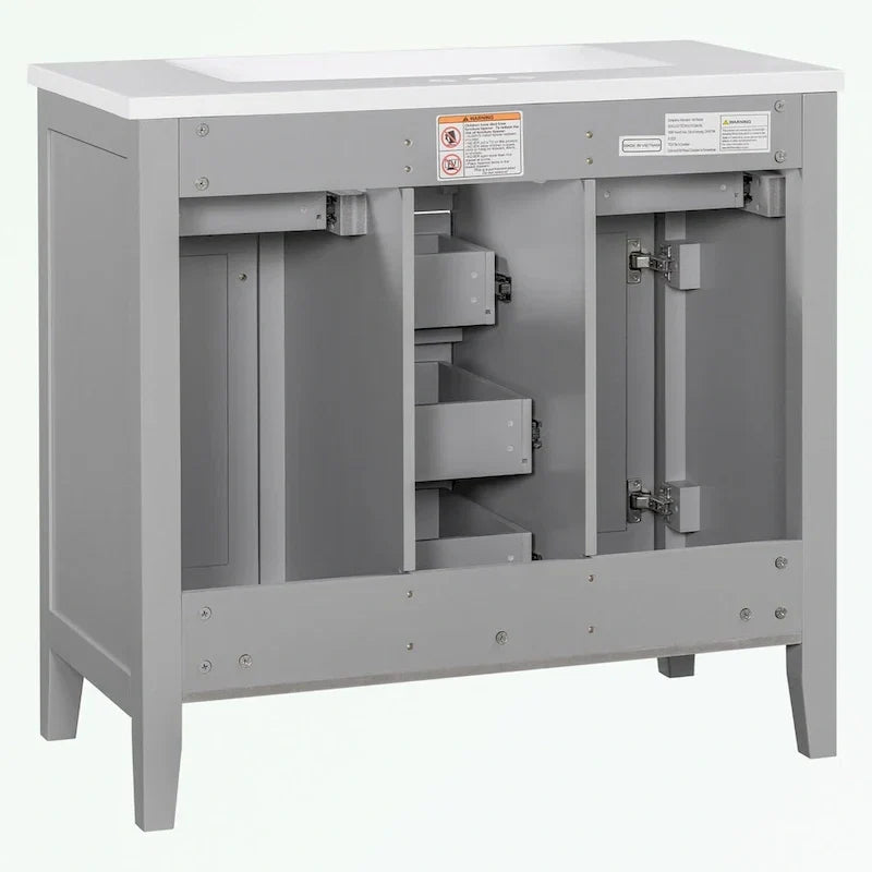 Meuble-lavabo avec vasque en céramique, deux placards et cinq tiroirs