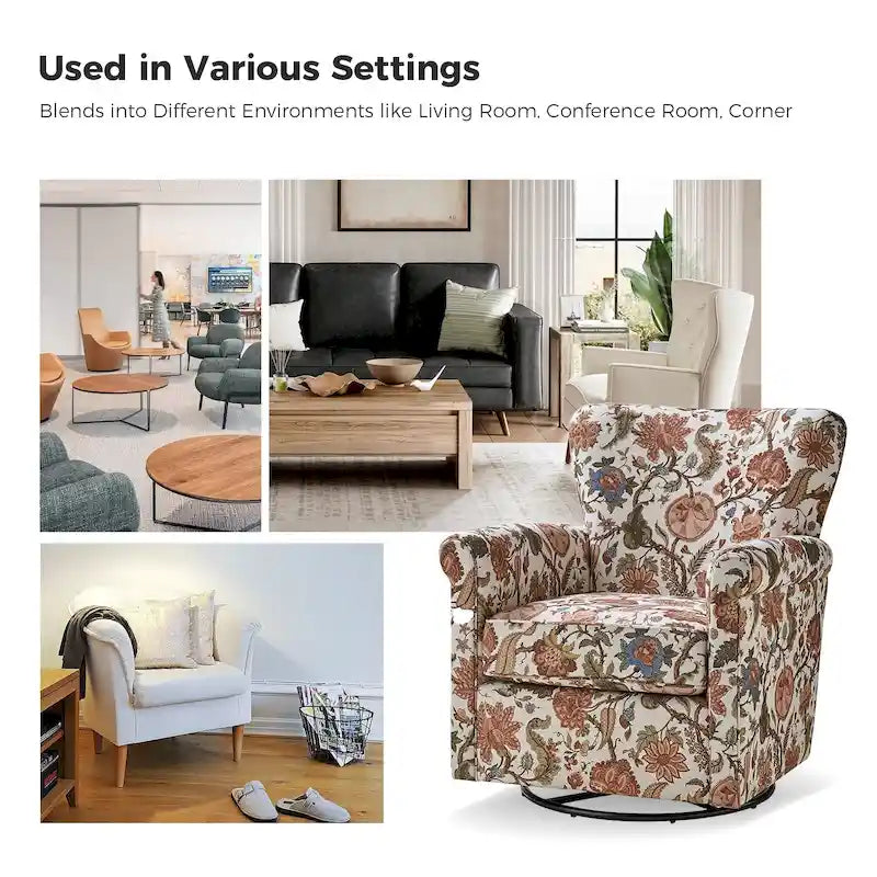 Fauteuil à bascule pivotant Georg en tissu confortable à motif floral avec accoudoirs arrondis par HULALA HOME