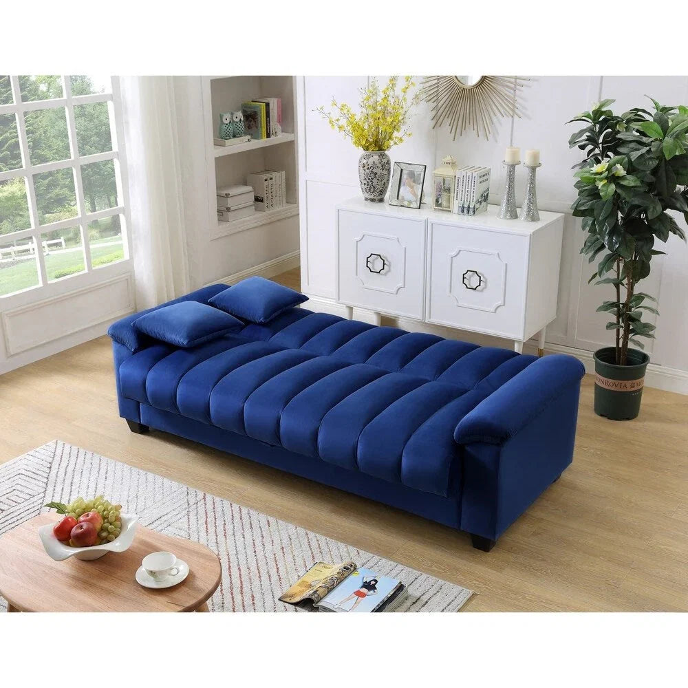 Canapé convertible de salon en tissu matelassé avec dossier cannelé