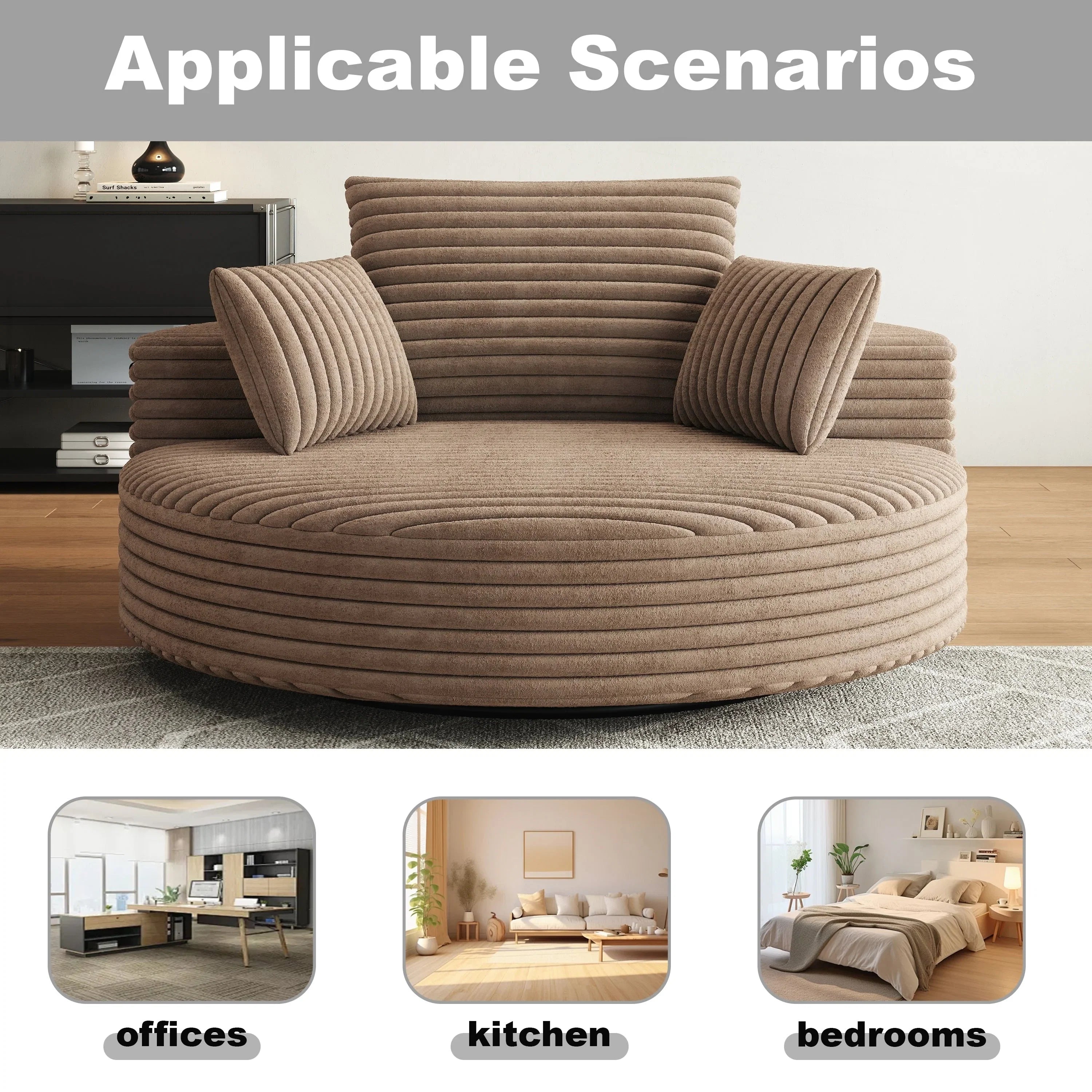 Fauteuil pivotant simple en velours côtelé et chenille avec rembourrage en mousse