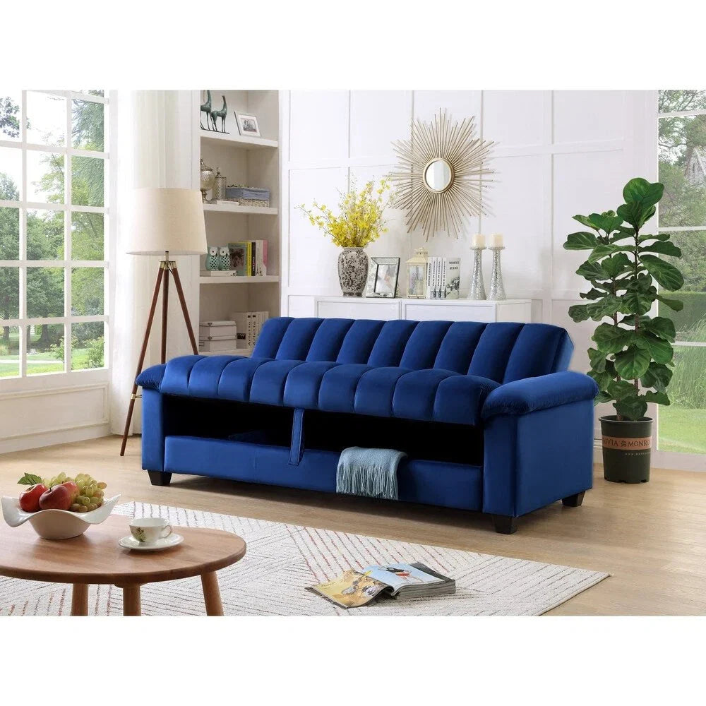 Canapé convertible de salon en tissu matelassé avec dossier cannelé