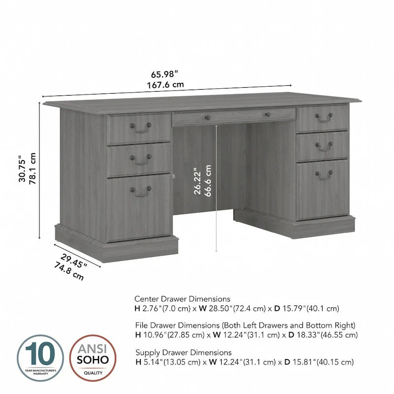 Bureau de direction Bush Furniture Saratoga avec tiroirs et rangements