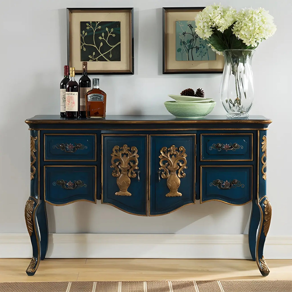 Console de rangement en bois de café avec tiroirs