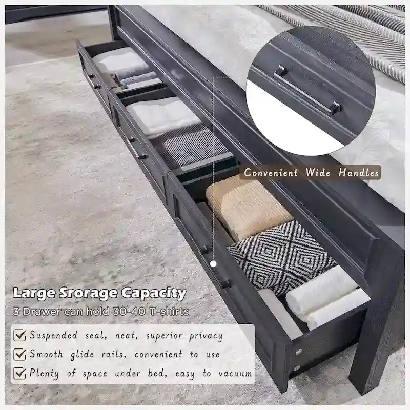 Cadre de lit en bois King Size de style ferme avec tête de lit, cadre de lit plateforme