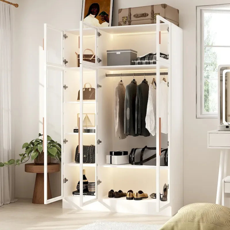 47,2 Grande Armoire LED Lumineuse Placard à Portes en Verre Entièrement en Verre