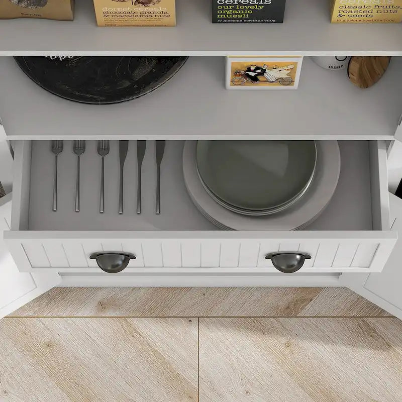Meuble de rangement de cuisine autoportant traditionnel de 72 pouces avec 4 portes et 3 étagères réglables, grand tiroir central