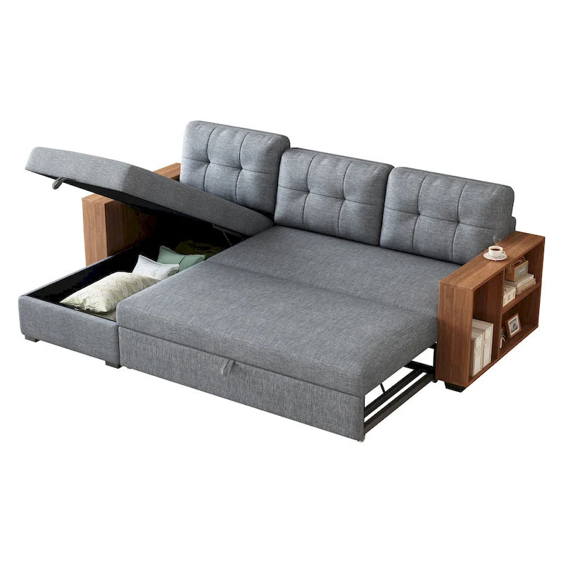 Canapé d'angle convertible avec lit gigogne et méridienne de rangement