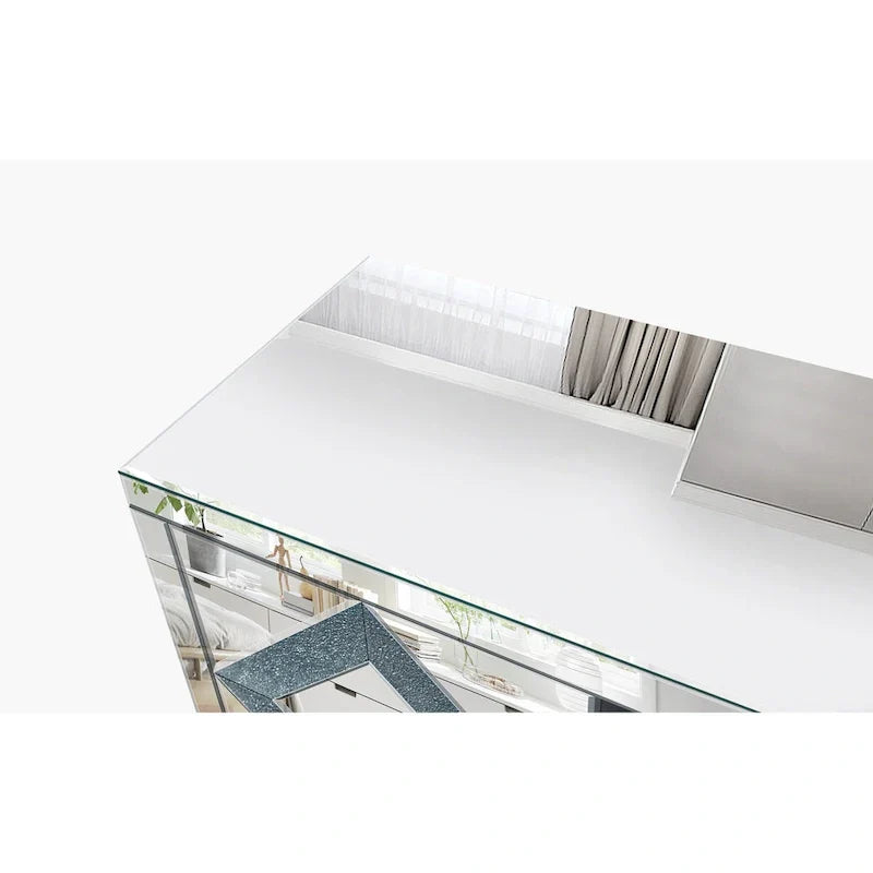 Meuble TV de 150 cm avec portes miroir en losange et rangement pour téléviseurs jusqu'à 65 pouces