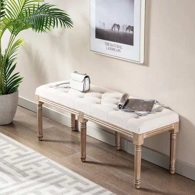 Banc de siège ottoman rectangulaire capitonné extra-long 48 po - Beige