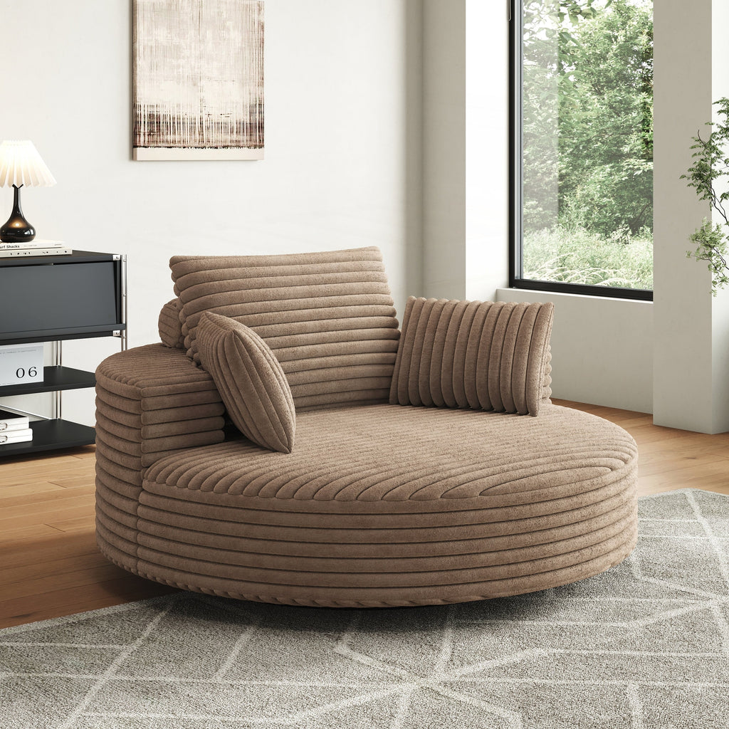 Fauteuil pivotant simple en velours côtelé et chenille avec rembourrage en mousse