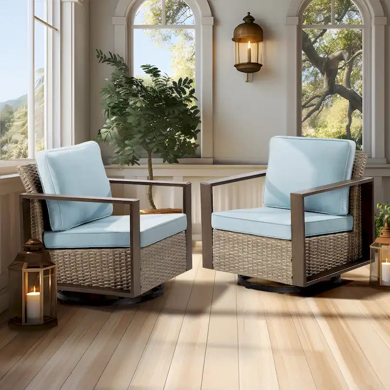 Fauteuil à bascule d'extérieur Cozywor en osier 2 pièces avec structure métallique et coussins