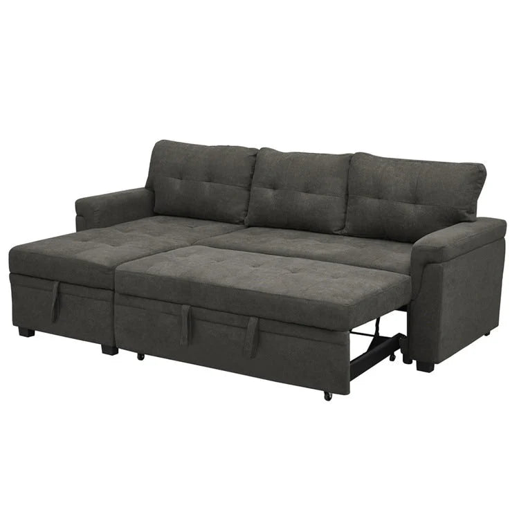 Canapé d'angle réversible convertible avec lit gigogne, méridienne de rangement et pieds durables