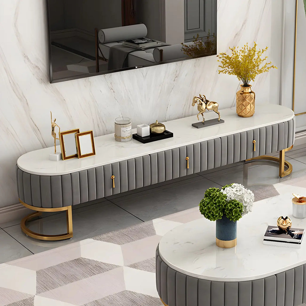 Meuble TV de rangement 79 Glam en marbre gris avec pieds