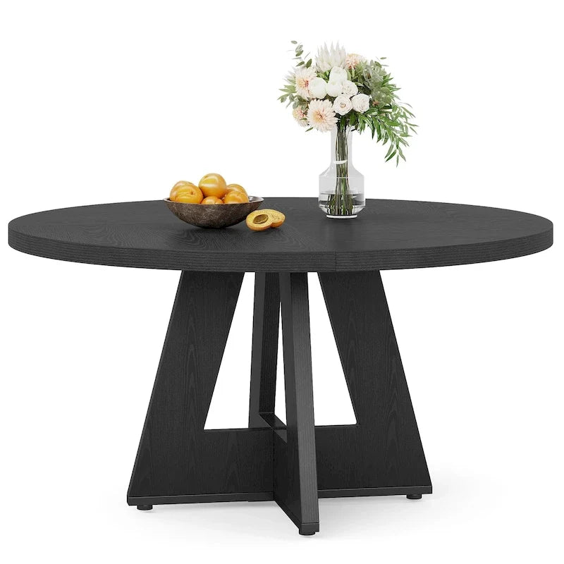 Table à manger ronde de 120 cm pour 4 personnes, table de salle à manger/cuisine/salon en bois style ferme
