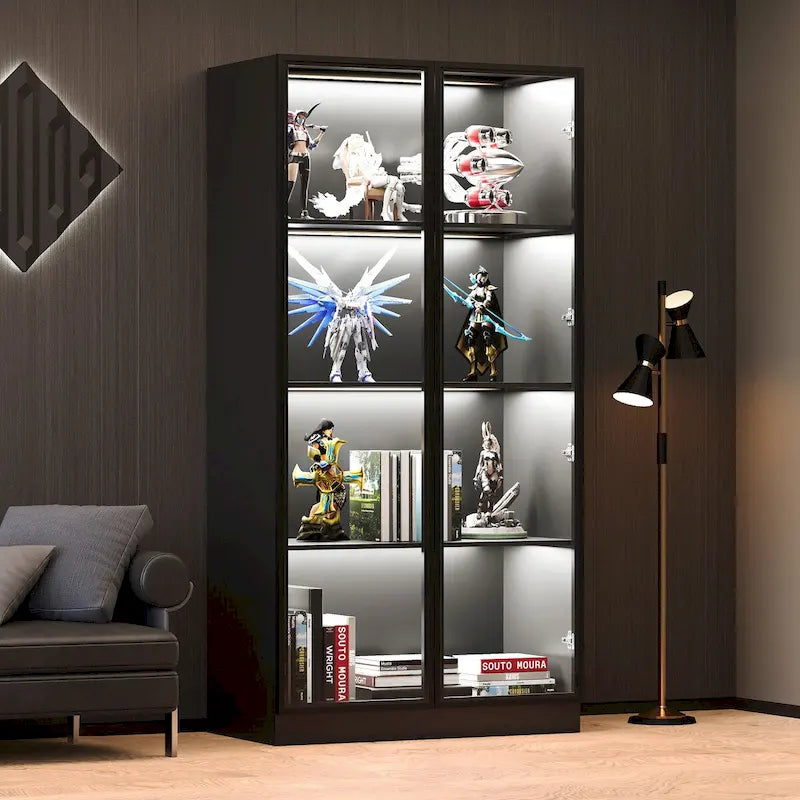 Vitrine de rangement, vitrine avec portes en verre trempé, vitrine avec 4 étagères de rangement