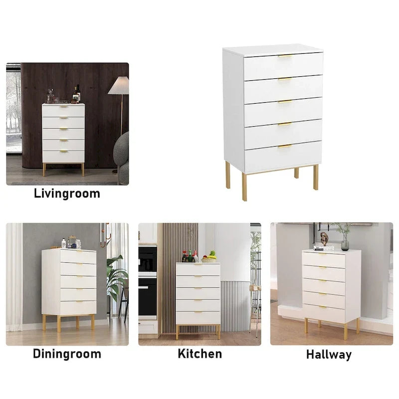 Commode de rangement à 5 tiroirs Table de chevet Meuble de rangement 60 cm L Blanc/Dos