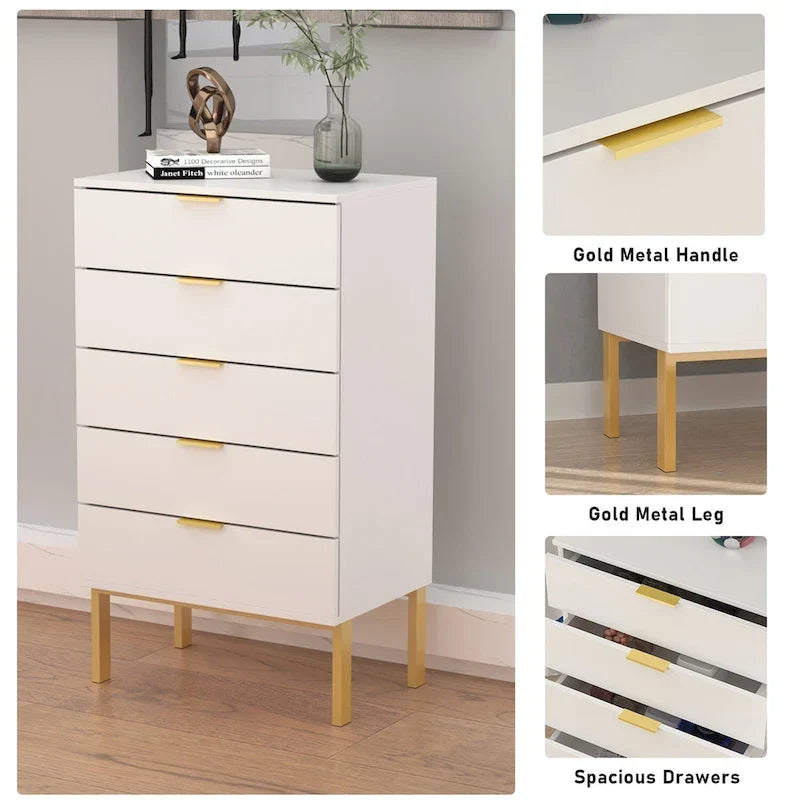 Commode de rangement à 5 tiroirs Table de chevet Meuble de rangement 60 cm L Blanc/Dos