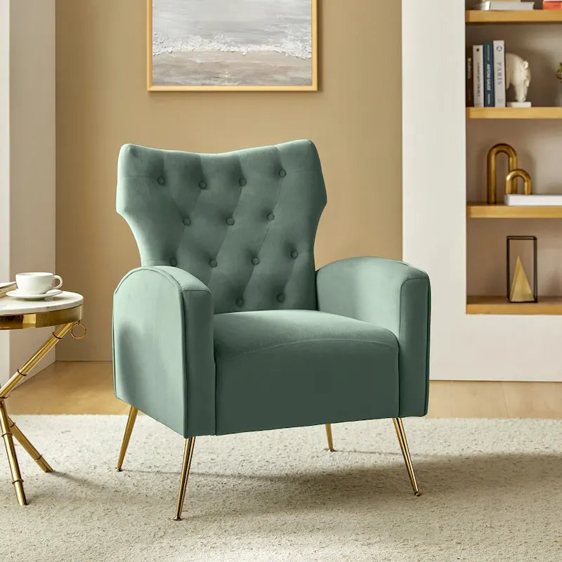 Chaise touffetée Abadiana avec accent et piètement en métal