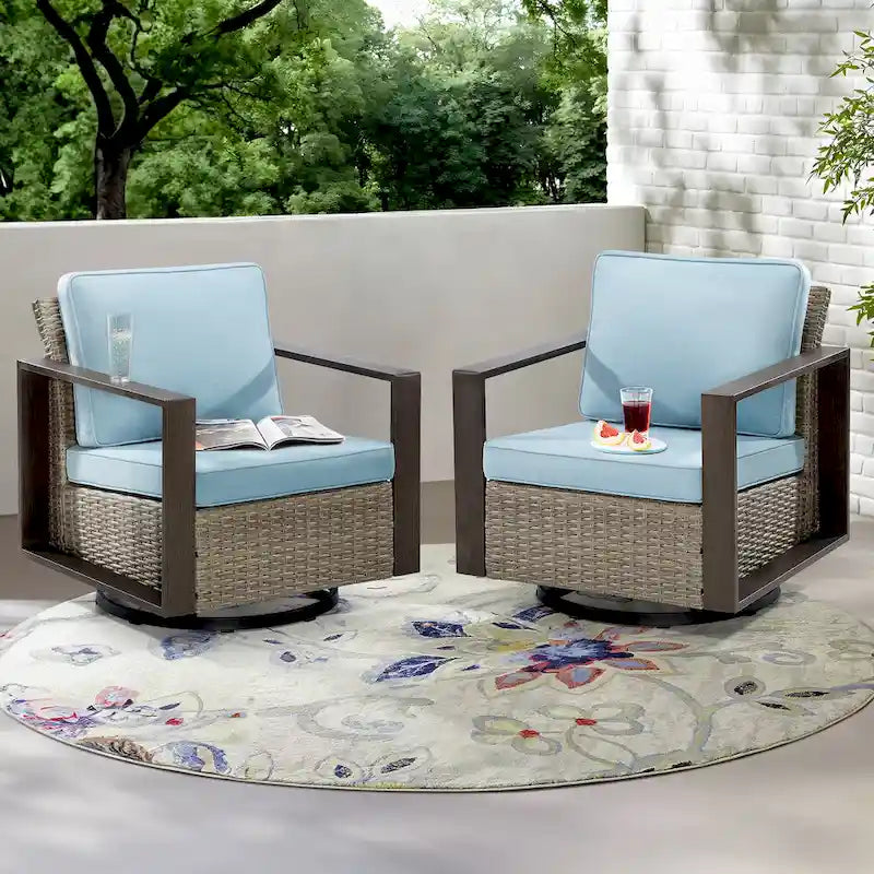 Fauteuil à bascule d'extérieur Cozywor en osier 2 pièces avec structure métallique et coussins