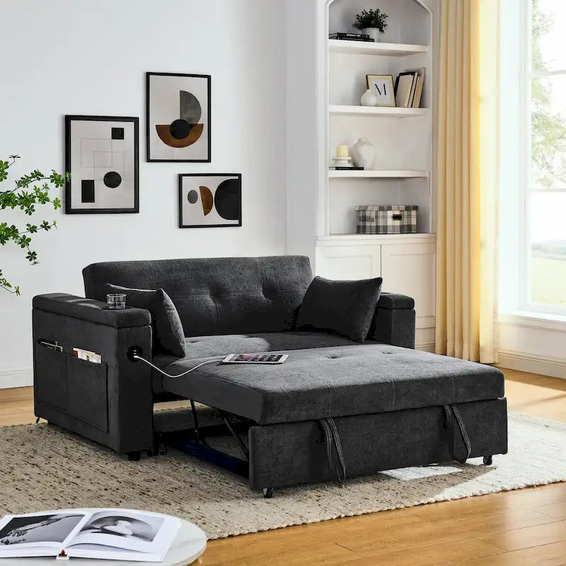 Canapé convertible 54 pouces avec lit gigogne, double assise, fonction relax