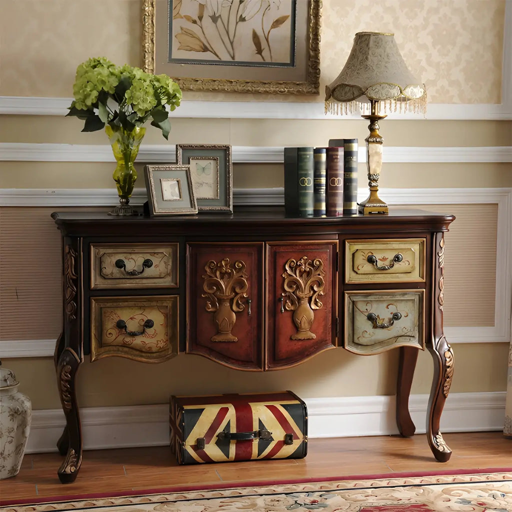 Console de rangement en bois de café avec tiroirs