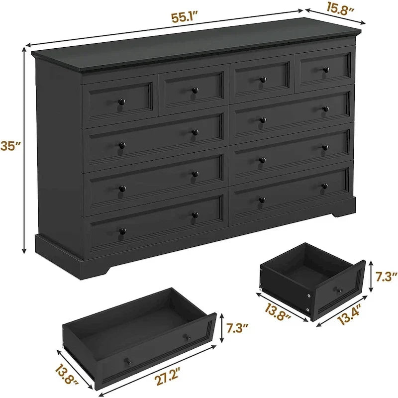 Commode à 10 tiroirs, grande commode à 55 tiroirs en bois et chiffonnier