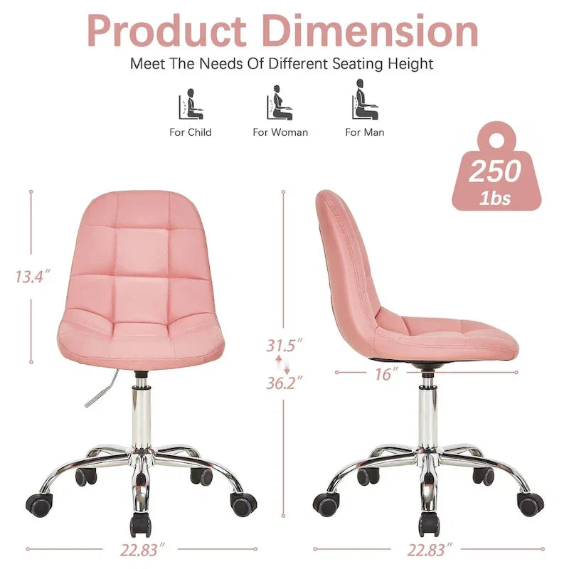 Chaise de bureau à domicile sans accoudoirs Javlergo, chaise de bureau d'ordinateur réglable en hauteur avec roulettes