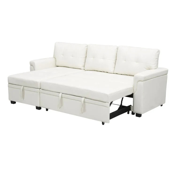 Canapé d'angle réversible convertible avec lit gigogne, méridienne de rangement et pieds durables