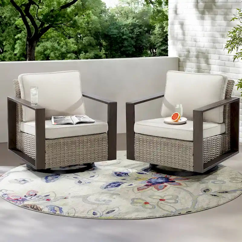 Fauteuil à bascule d'extérieur Cozywor en osier 2 pièces avec structure métallique et coussins