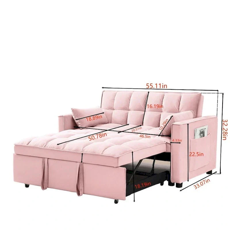 Canapé convertible 3 en 1 en velours avec lit gigogne et dossier inclinable