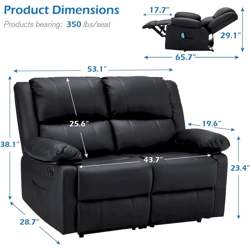 Causeuse inclinable 2 places avec fonction de chauffage et de massage