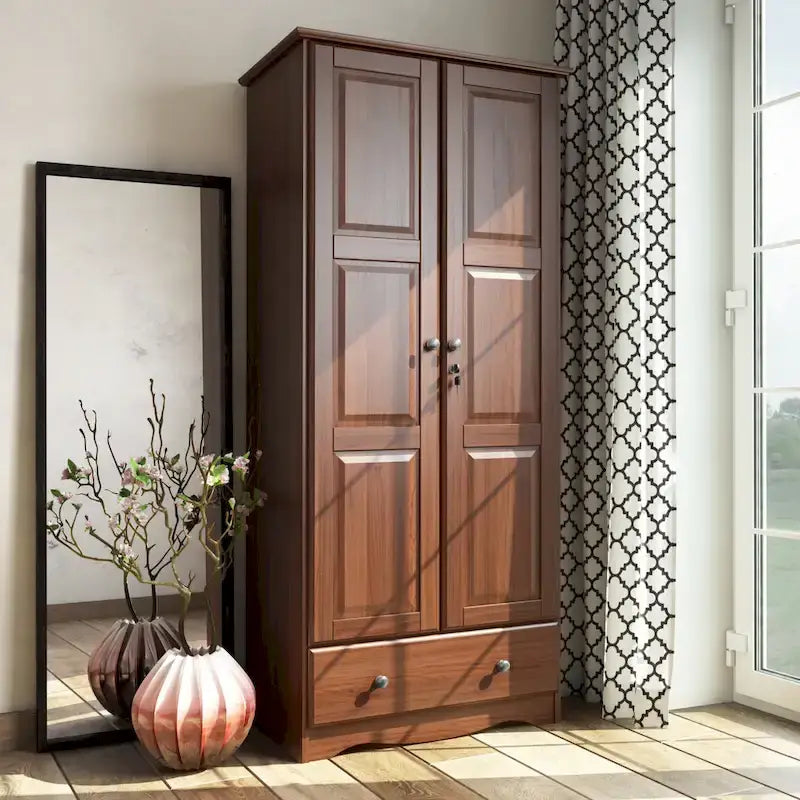 Armoire garde-robe modulable 100 % en bois massif avec poignées en métal ou en bois