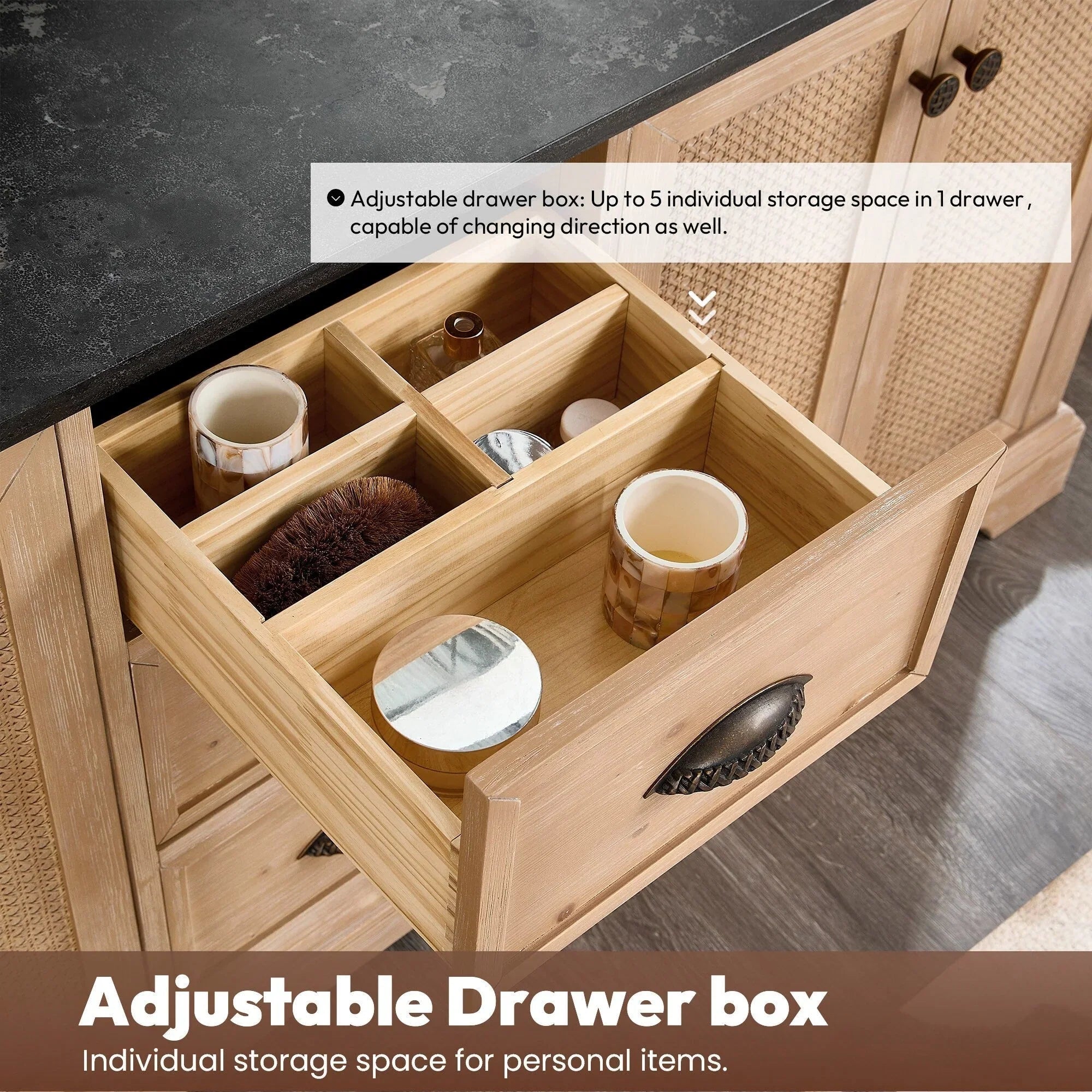 Meuble sous-vasque Hervas avec plateau en marbre naturel, sans miroir