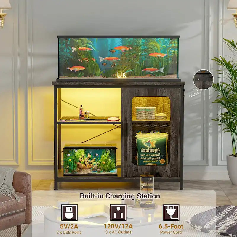 Meuble pour aquarium de 75 à 110 litres avec prises de courant et éclairage LED