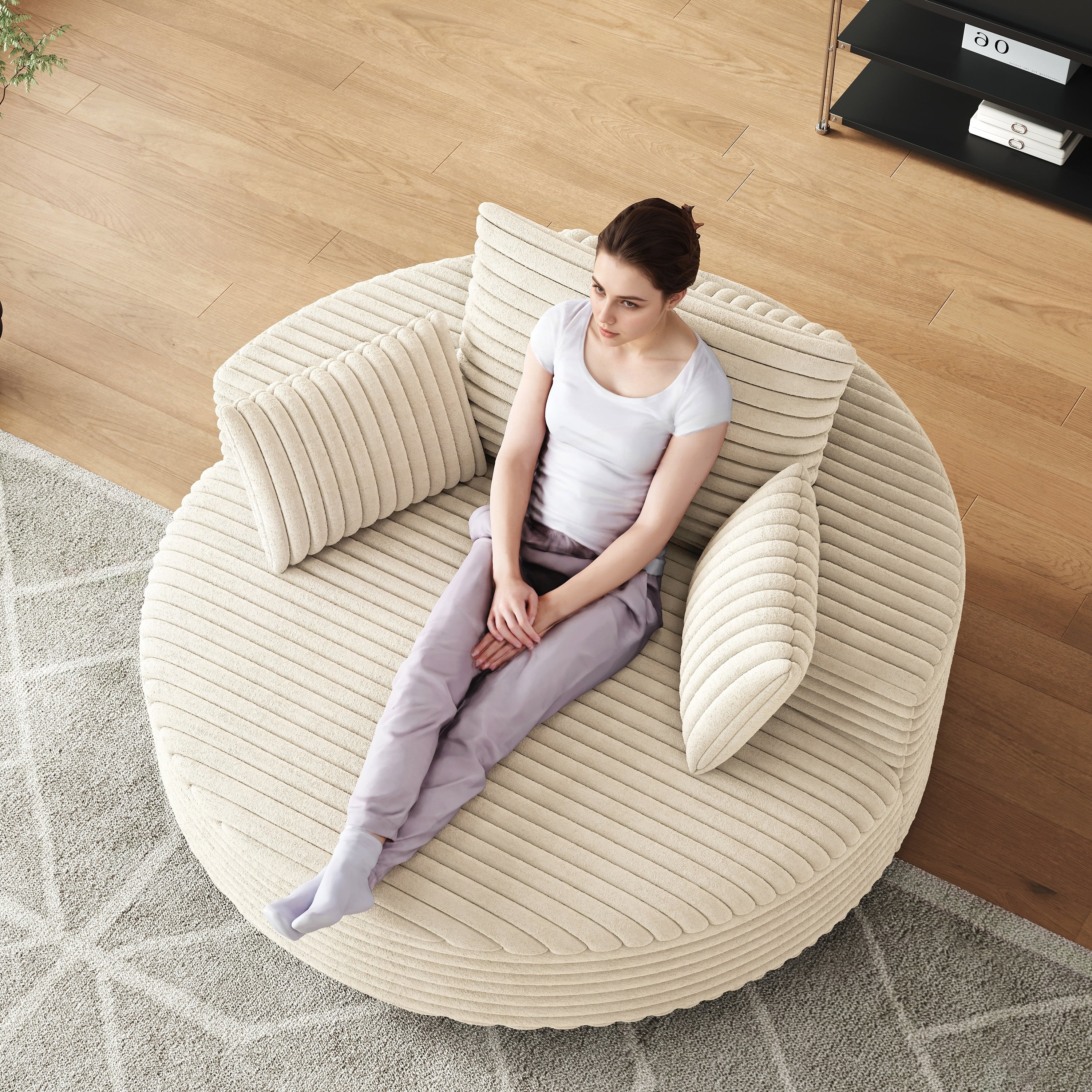 Fauteuil pivotant simple en velours côtelé et chenille avec rembourrage en mousse
