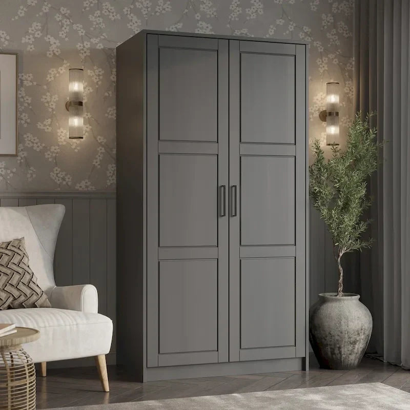 Armoire urbaine à 2 portes 100 % en bois massif avec portes pleines et portes miroir
