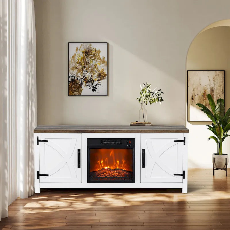 Meuble TV de ferme avec cheminée électrique de 58 po, console pour téléviseurs jusqu'à 65 po