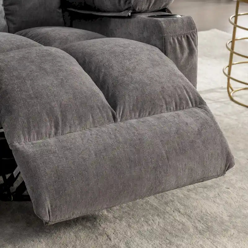Fauteuil inclinable gris surdimensionné avec fonctions de chauffage et de massage, inclinaison à 150°, bascule à 30°, port USB pour la recharge et 2 porte-gobelets