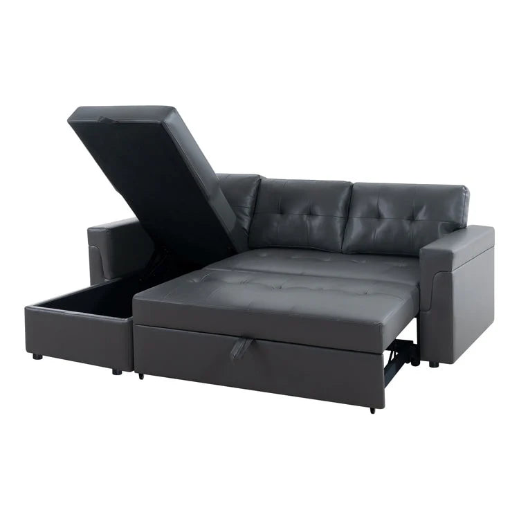 Canapé d'angle réversible convertible avec lit gigogne, méridienne de rangement et pieds durables