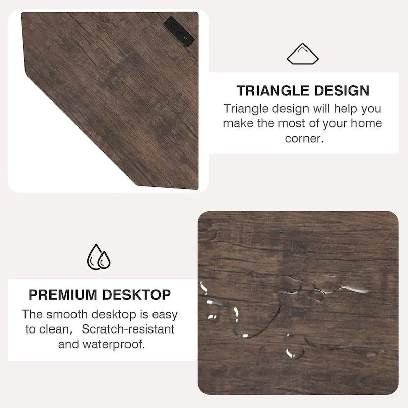 Bureau d'Angle Petit Bureau avec Prises, Table d'Angle pour Petit Espace, Bureau d'Ordinateur avec Ports USB, Bureau Triangle avec Rangement