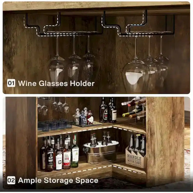 Meuble de bar d'angle avec porte-verres pour pub à domicile