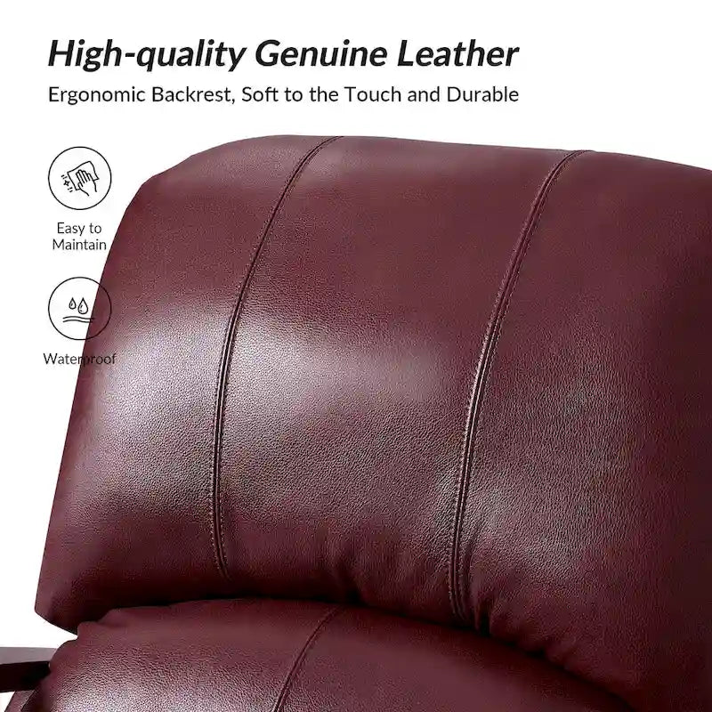 Fauteuil inclinable manuel Alex Mid-century Modern Cigar en cuir véritable avec accoudoirs incurvés en bois